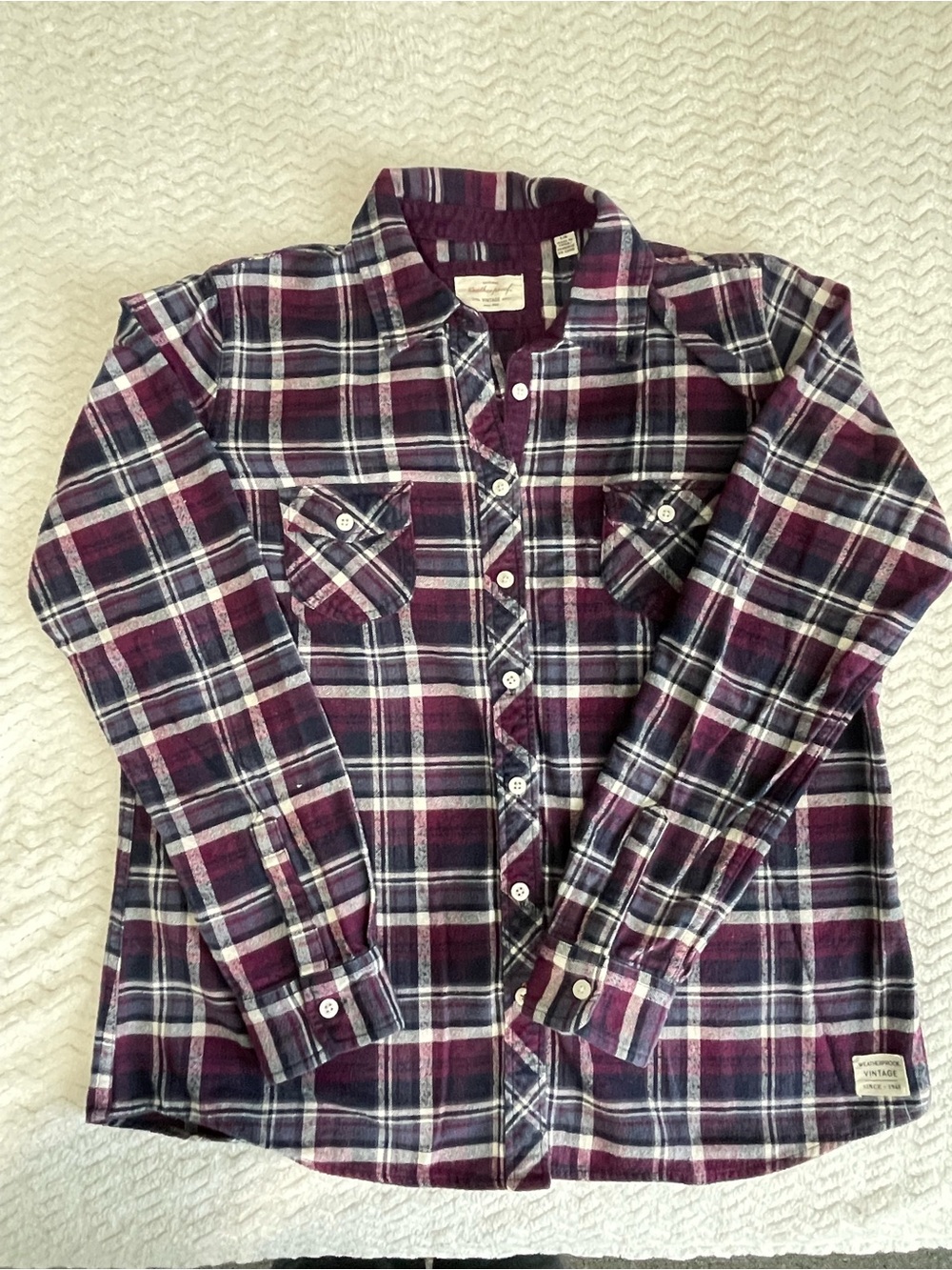 Weatherproof Men's Navy and Burgundy Plaid flannel button up Shirt Jacket - Picture 4 of 9